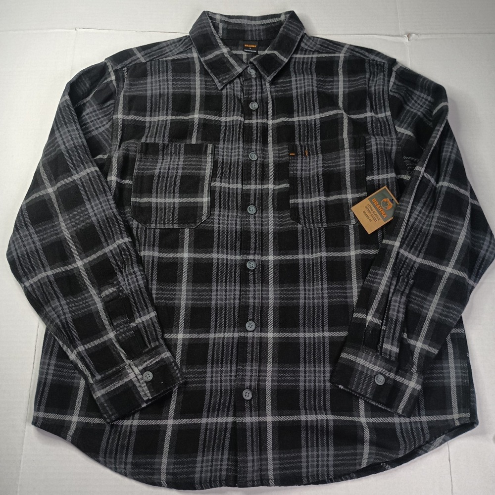 Brahma Men's Black Plaid Work Flannel Shirt Size L Large Relaxed Fit NWT